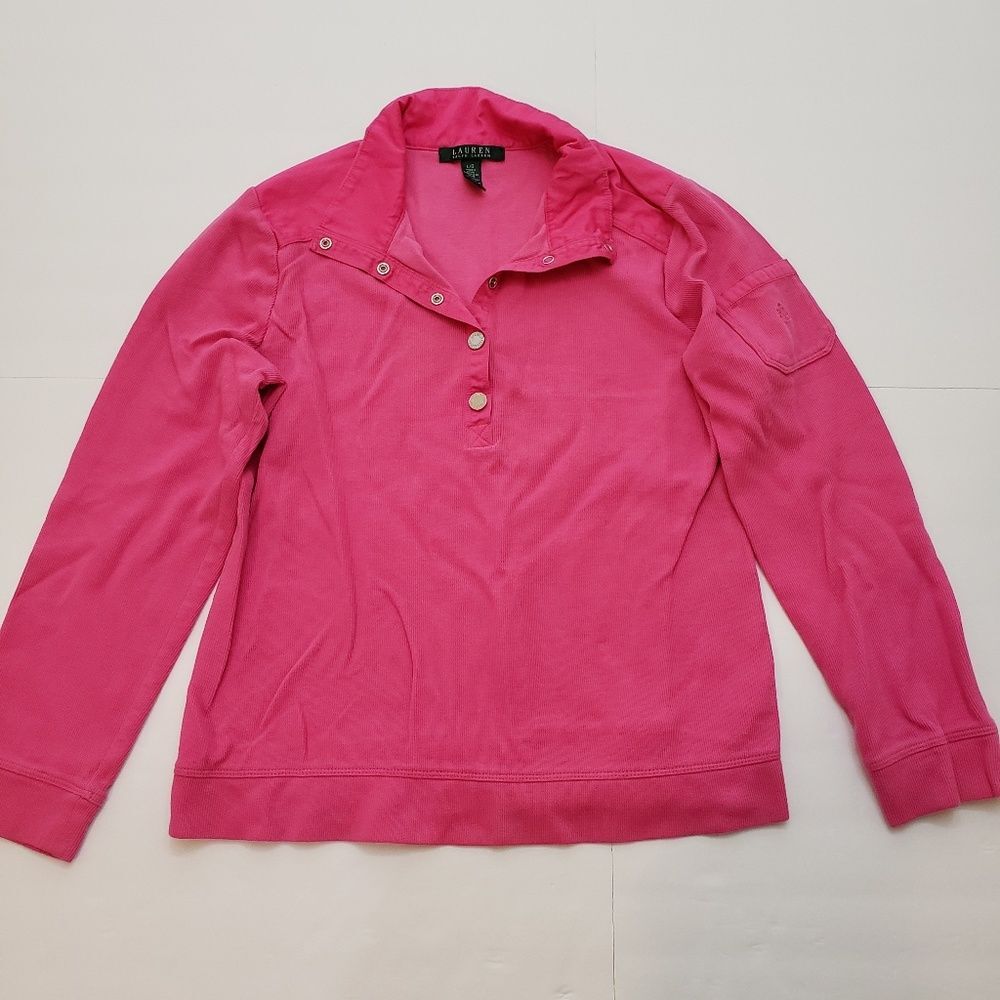 Ralph Lauren Pink Half Button Down Top with Pocket Size Large